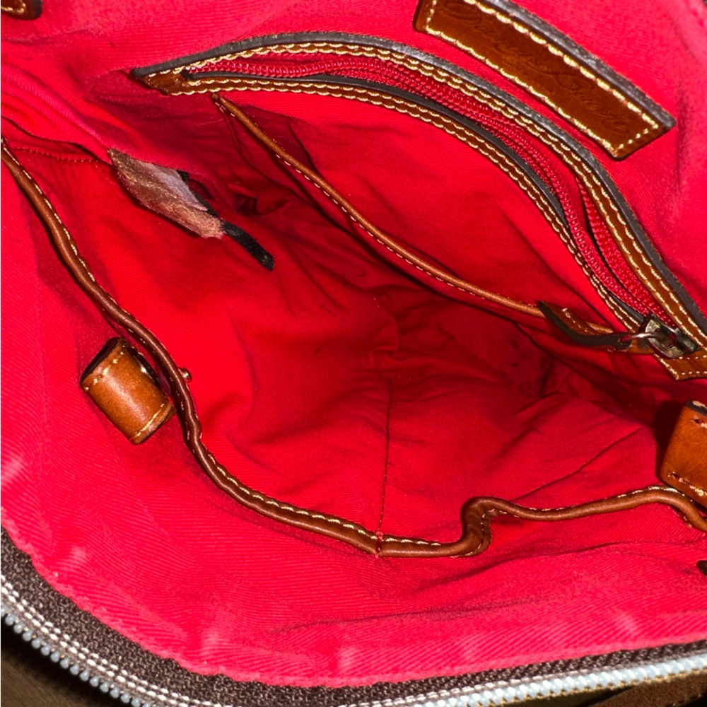 Dooney & Bourke Pink Nylon Crossbody Messenger Bag Pockets Brown Leather Straps - Picture 13 of 16